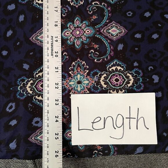 Croft & Barrow Boho Tunic Top Keyhole Neck 3/4 Sleeve Blue Leopard Print Large - Picture 8 of 10